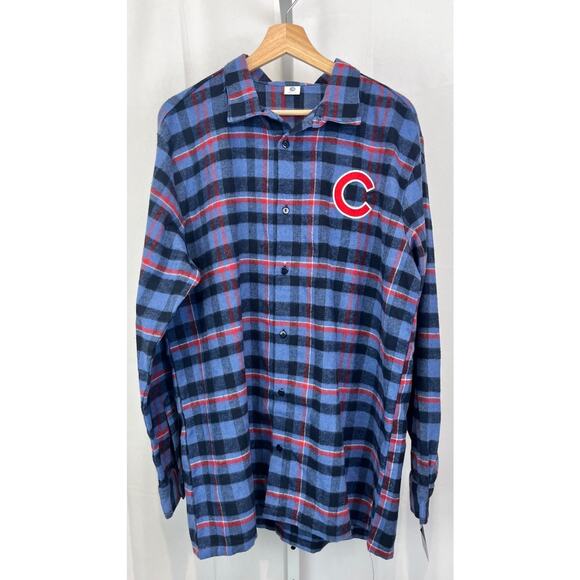CHICAGO CUBS Wrigley SGA Plaid Flannel Shirt Long Sleeve Button Down Blue Red XL - Picture 1 of 10